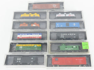 LOT of 11 N Scale MRC DTI/CBQ/B&M/CNW/BAR Tank, Caboose, Hopper & Boxcars