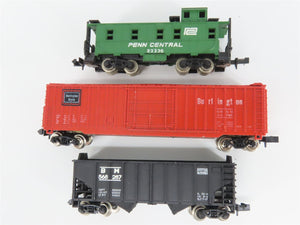 LOT of 11 N Scale MRC DTI/CBQ/B&M/CNW/BAR Tank, Caboose, Hopper & Boxcars