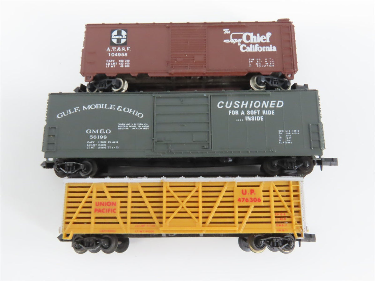 LOT of 12 N Model Power/AHM/Arnold MILW/ATSF/CBQ Caboose, Hopper, &amp; Boxcars