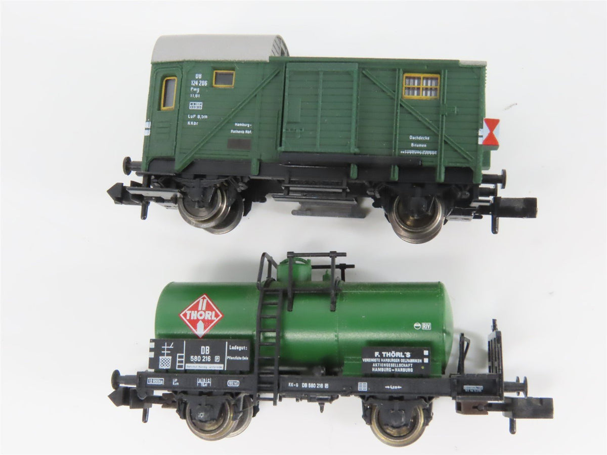 LOT of 7 N Scale Trix DB /Throl Tankcars &amp; Boxcars