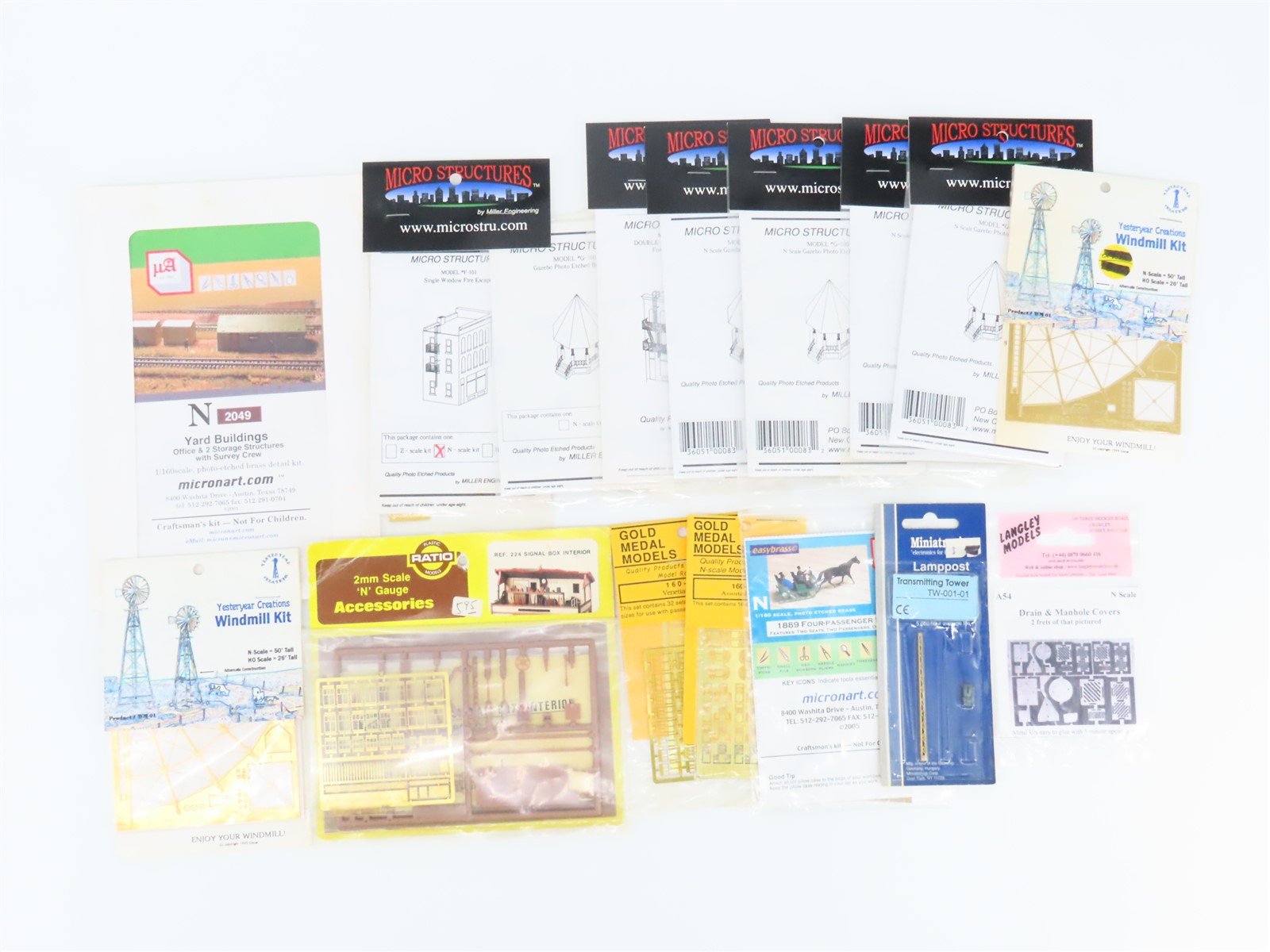 LOT of 10+ N Scale Micro Structures Photo Etched Brass Building & Scenery Kits