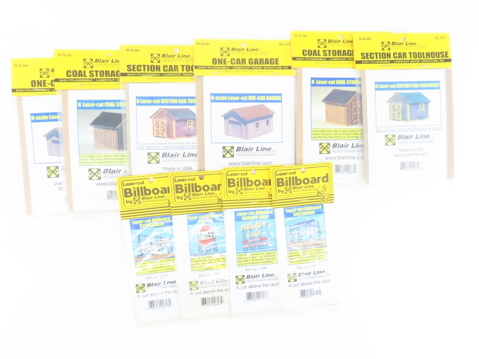 LOT of 9 N Scale Blair Line Buildings, & Billboard Wood Kits