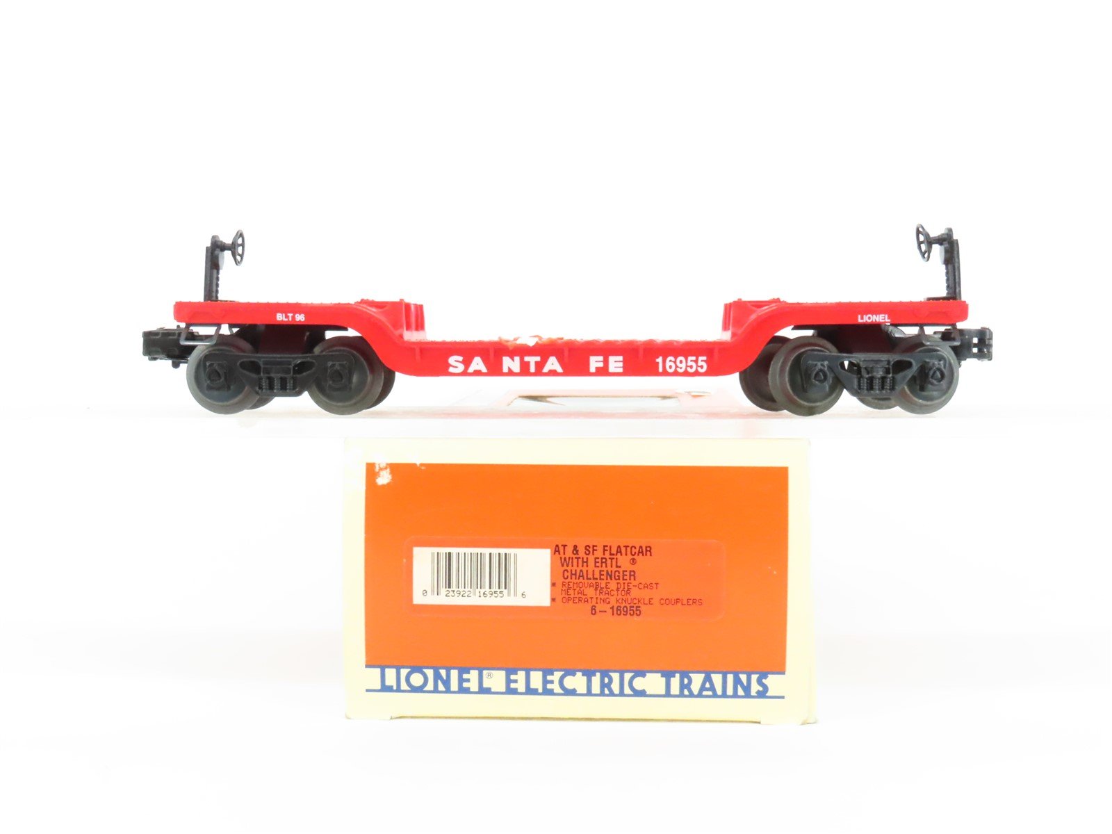 O Gauge 3-Rail Lionel 6-16955 ATSF Santa Fe Flat Car w/Ertl Challenger 16955