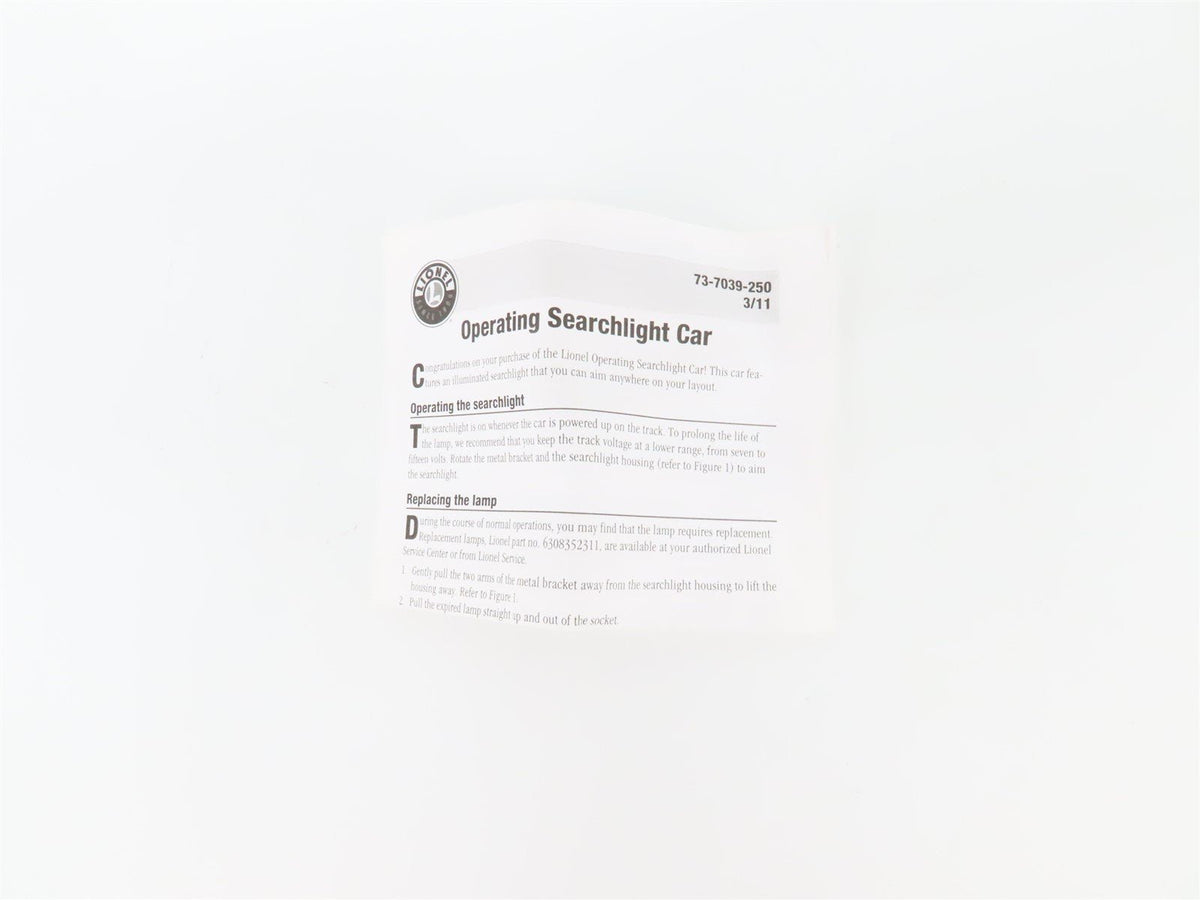 O Gauge 3-Rail Lionel 6-37071 MOW Maintenance of Way Searchlight Car #37071
