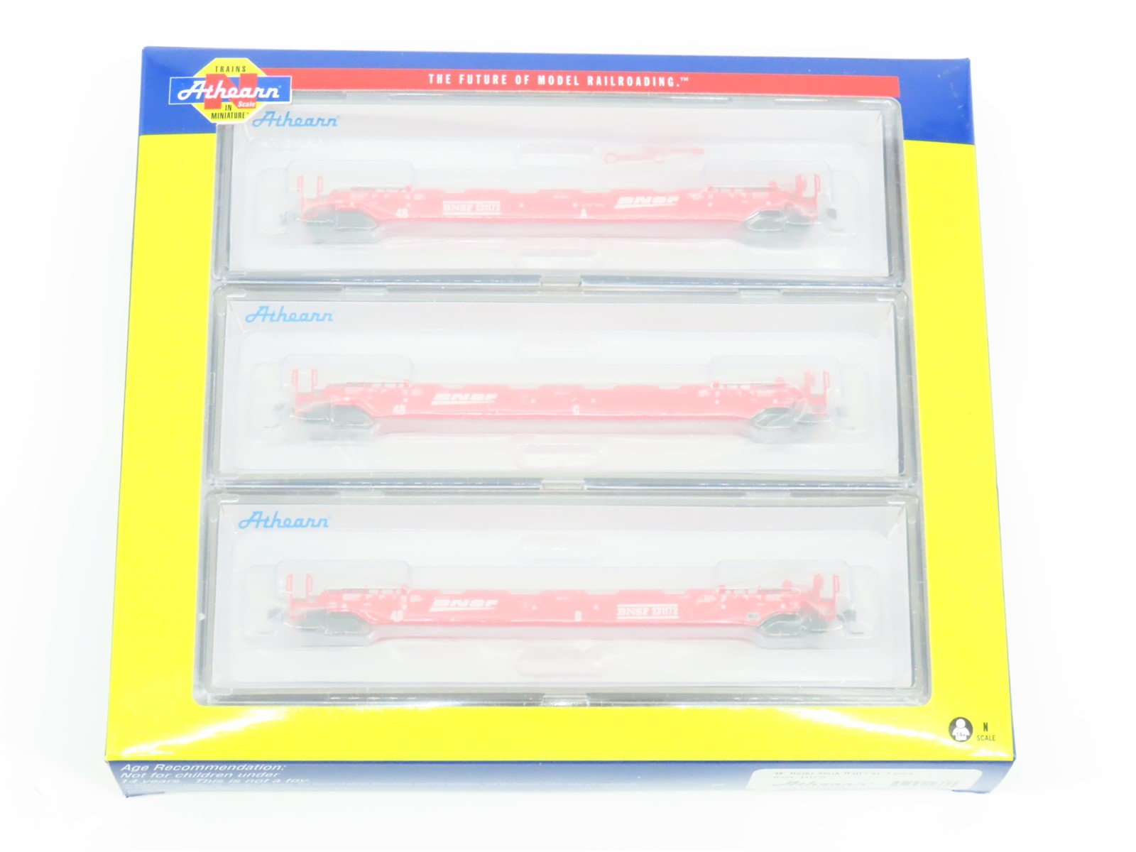 N Scale Athearn ATH12362 BNSF Railway 48' Husky Stack Well Car 3-Pack