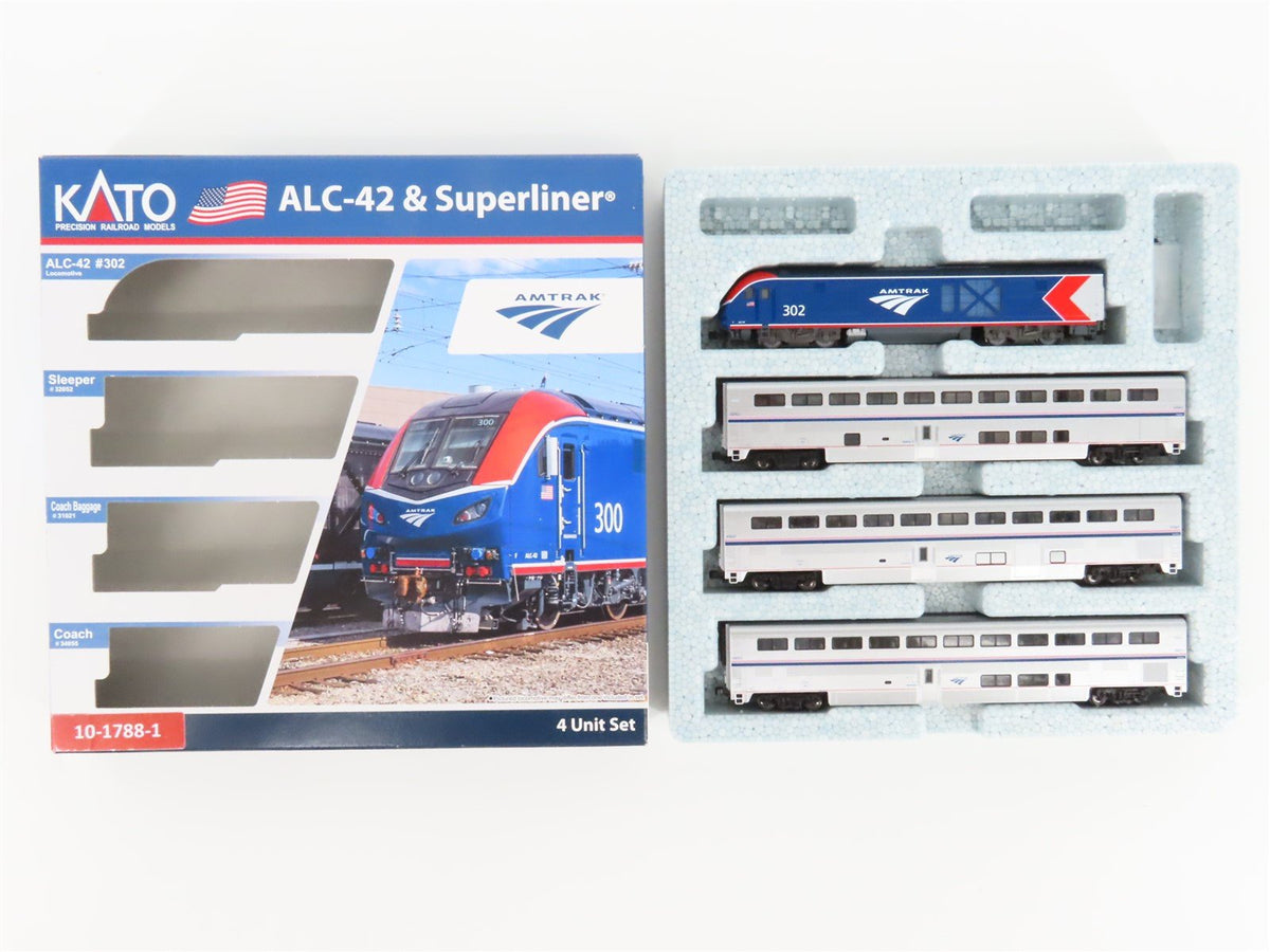 N Scale KATO 10-1788-1 Amtrak ACL-42 Diesel w/ 3 Passenger Car Set