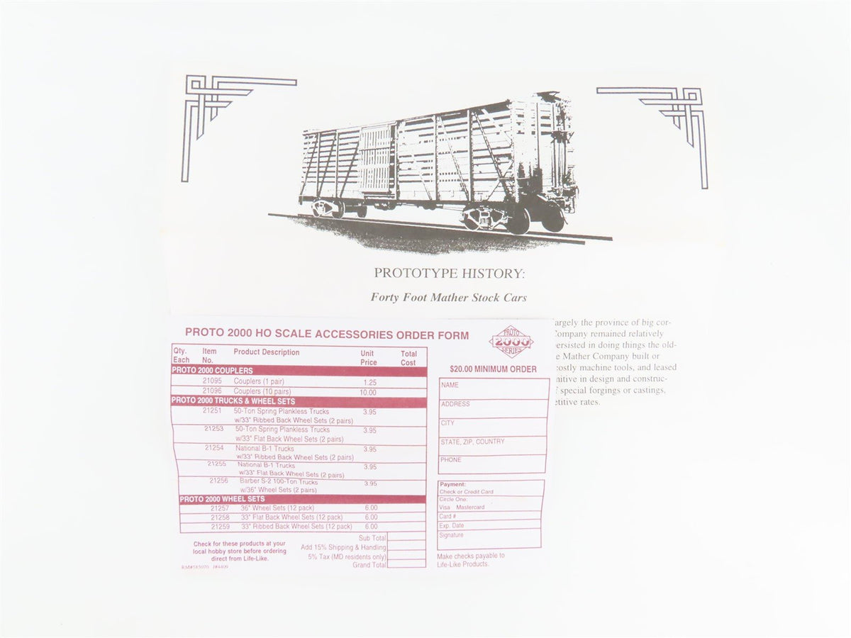 HO Scale PROTO 2000 B&amp;O Baltimore &amp; Ohio 40&#39; Double Deck Stock Car #111056