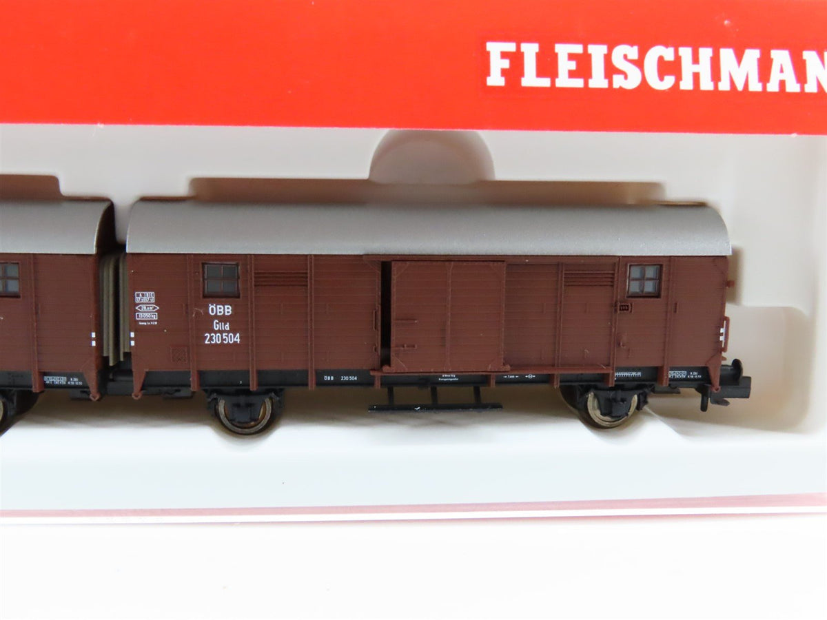 N Fleischmann 830681 OBB Austrian Federal Leig Wageneinheit Double Boxcar wLight