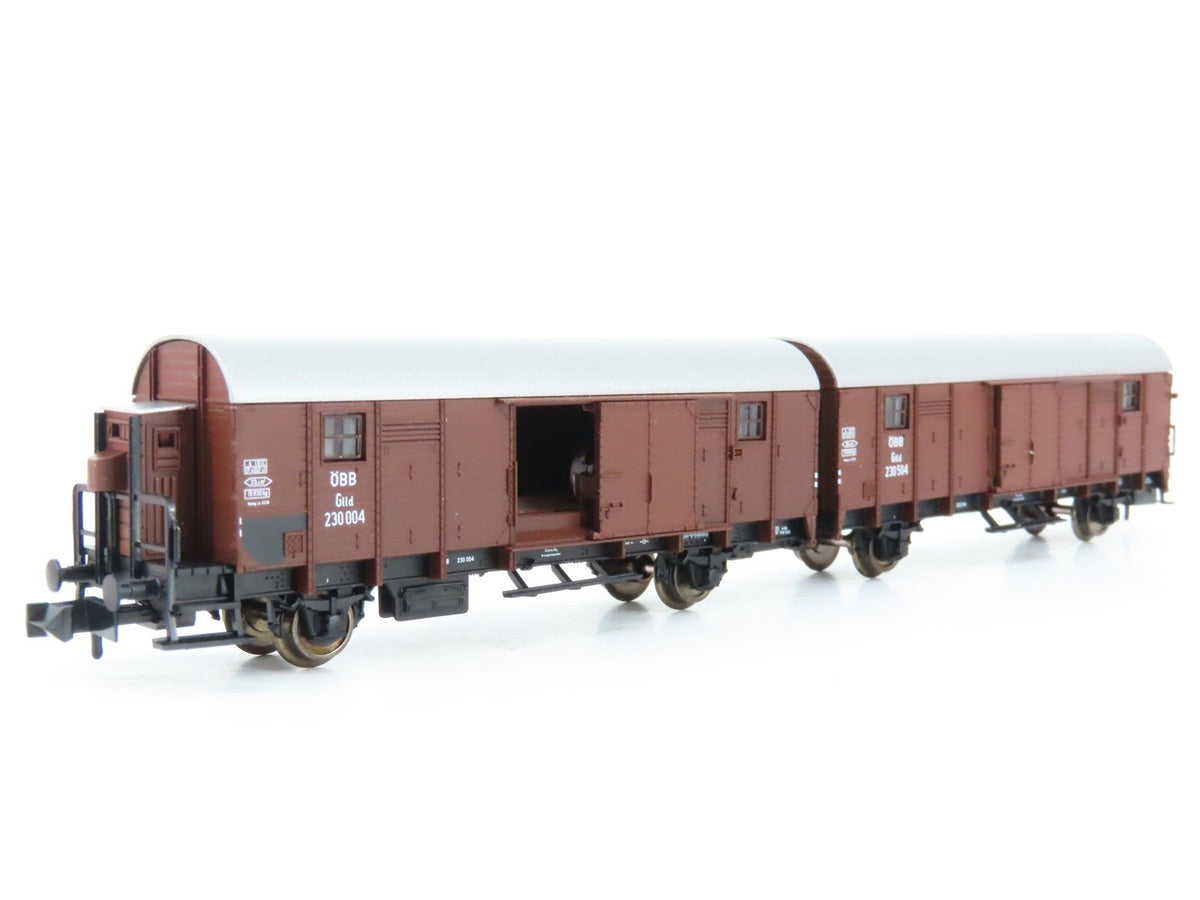 N Fleischmann 830681 OBB Austrian Federal Leig Wageneinheit Double Boxcar wLight