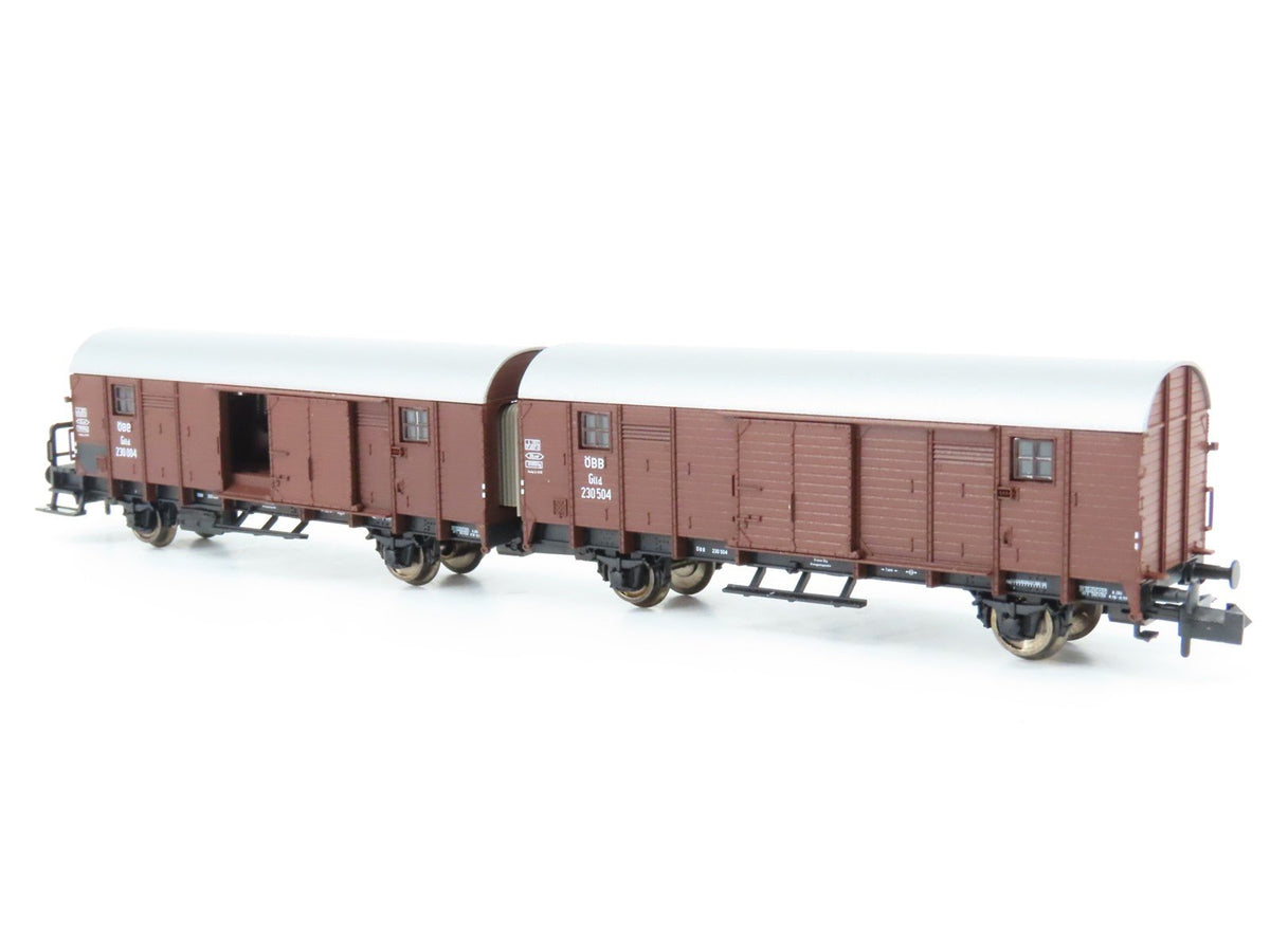 N Fleischmann 830681 OBB Austrian Federal Leig Wageneinheit Double Boxcar wLight