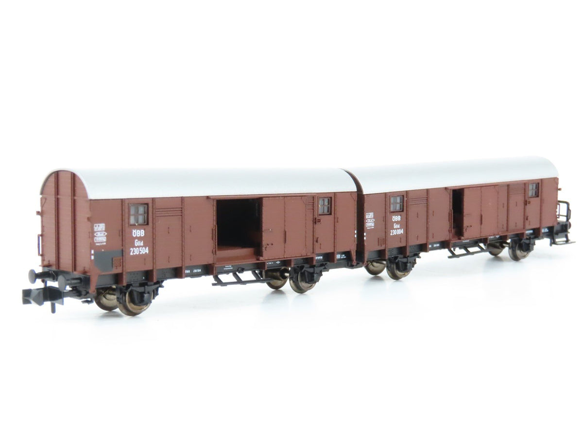 N Fleischmann 830681 OBB Austrian Federal Leig Wageneinheit Double Boxcar wLight