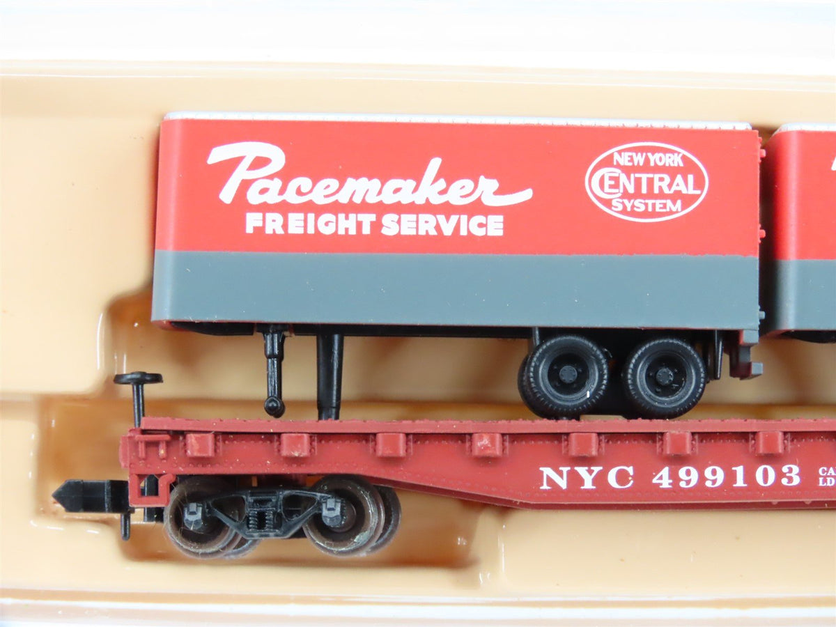 N Scale Atlas 37501 NYC Piggyback Flat Car #499103 w/ 2-24&#39; Pacemaker Trailers