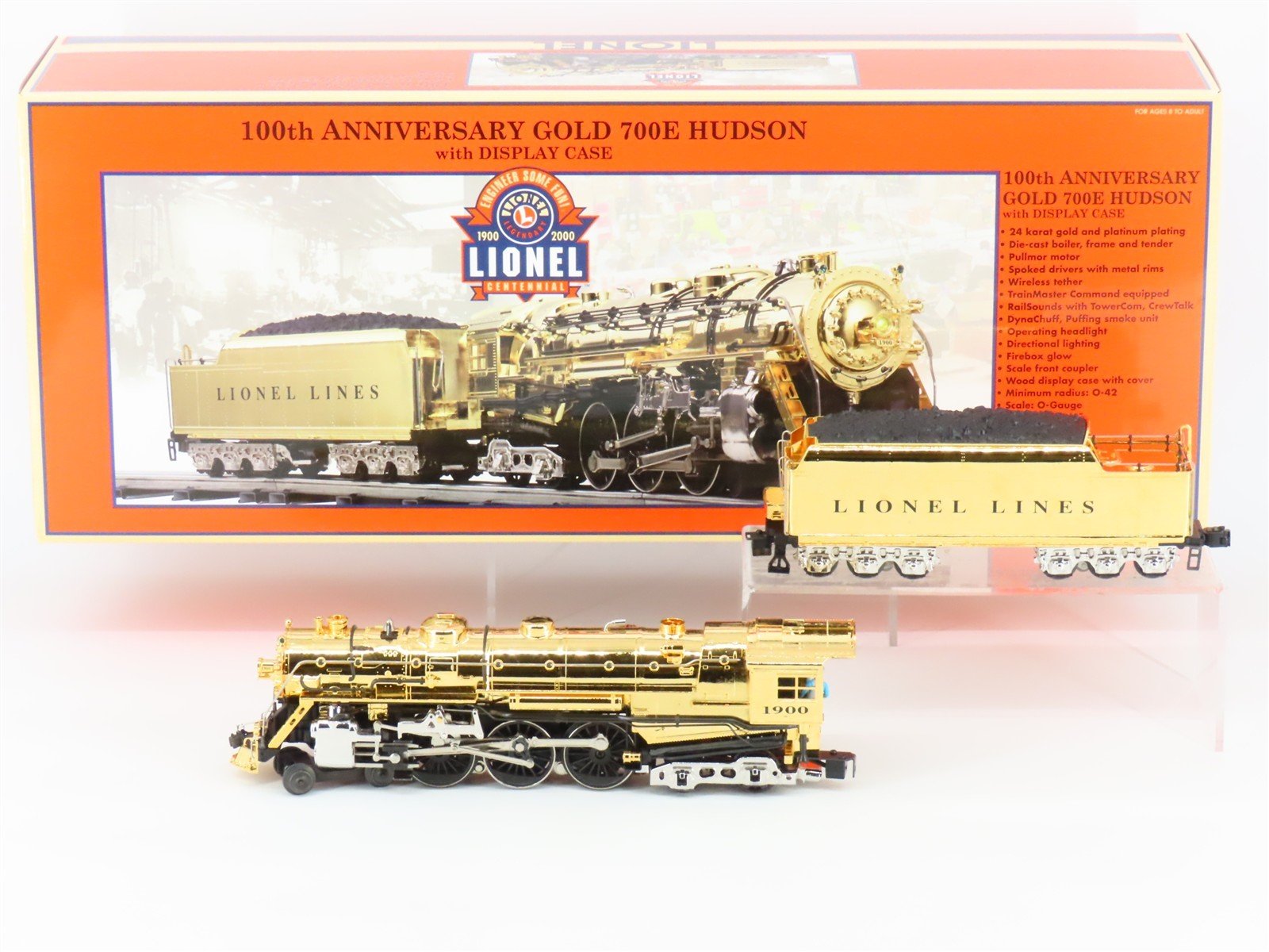 O Gauge 3-Rail Lionel 6-28062 100th Anniversery Gold 700E Hudson Steam wDisplay