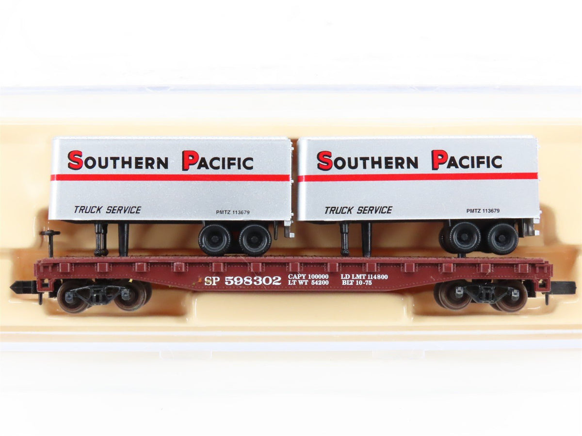 N Atlas 37441 SP Southern Pacific Piggyback Flat Car #598302 w/ 2-24&#39; Trailers