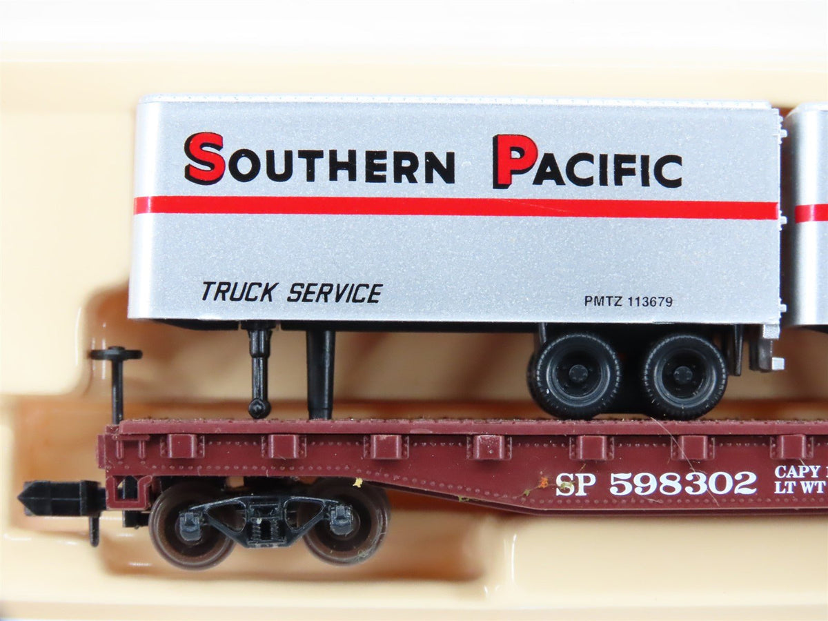 N Atlas 37441 SP Southern Pacific Piggyback Flat Car #598302 w/ 2-24&#39; Trailers