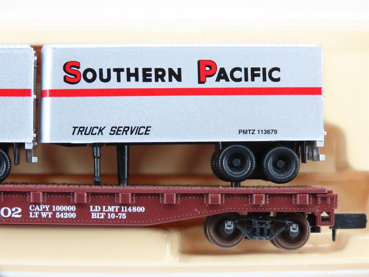 N Atlas 37441 SP Southern Pacific Piggyback Flat Car #598302 w/ 2-24&#39; Trailers