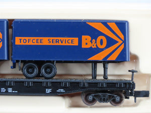 N Atlas 37491 B&O Piggyback Flat Car #8714 w/ 2-24' Tofcee Service Trailers