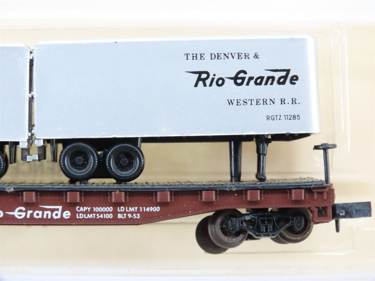 N Scale Atlas 3748 D&amp;RGW Rio Grande Piggyback Flat Car #22338 w/ 2 Trailers