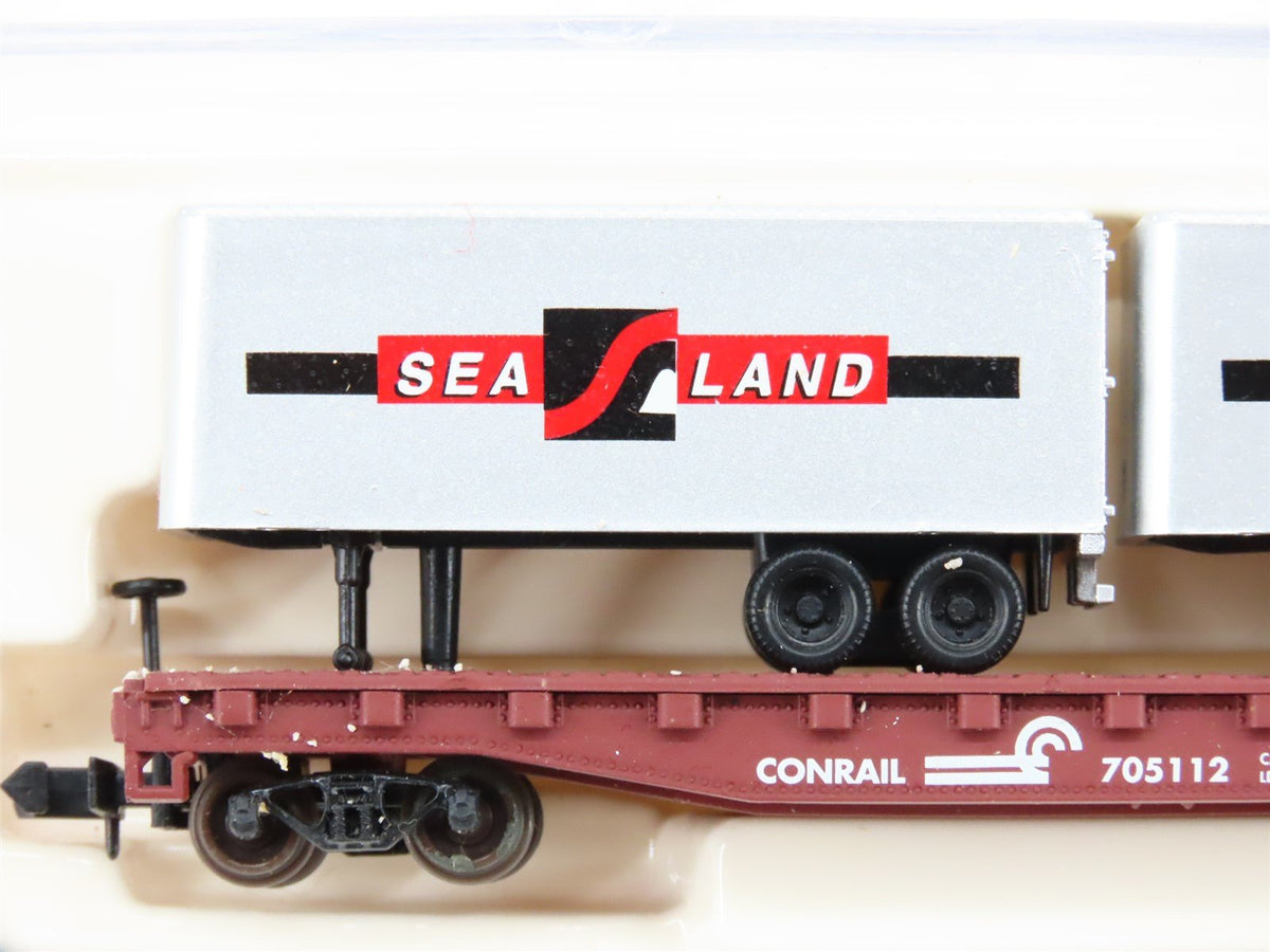 N Atlas 37411 CR Conrail Piggyback Flat Car #705112 w/ 2-24&#39; Sea Land Trailers