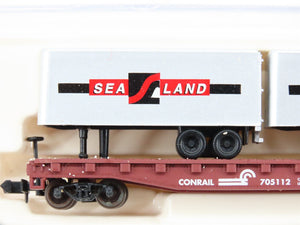 N Atlas 37411 CR Conrail Piggyback Flat Car #705112 w/ 2-24' Sea Land Trailers