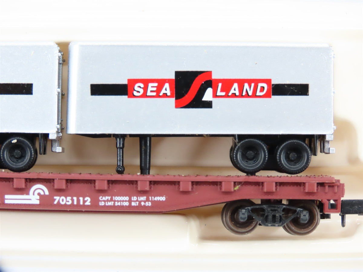 N Atlas 37411 CR Conrail Piggyback Flat Car #705112 w/ 2-24&#39; Sea Land Trailers