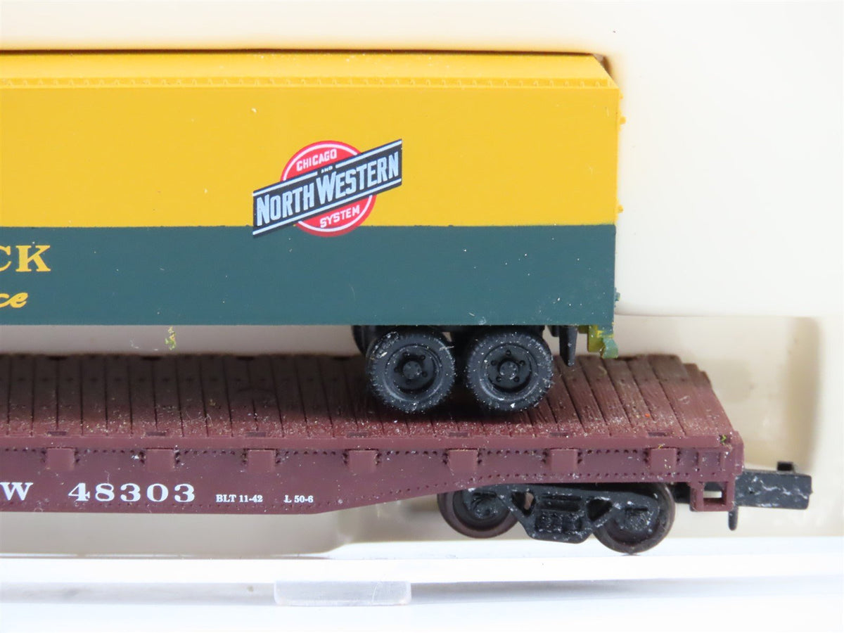 N Atlas 37721 CNW Chicago North Western Piggyback Flat Car #48303 w/ 40&#39; Trailer