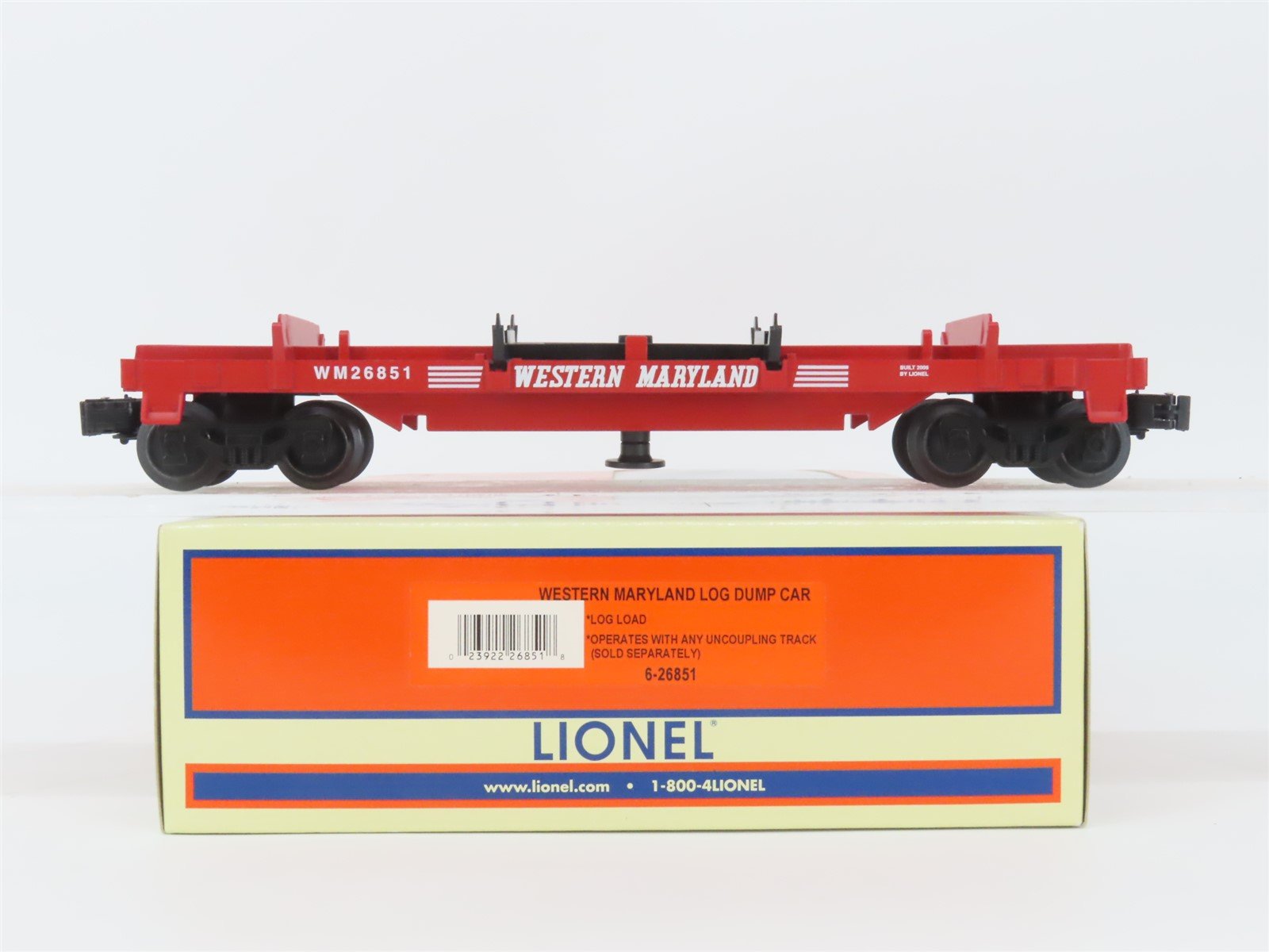 O Gauge 3-Rail Lionel 6-26851 WM Western Maryland Log Dump Car #26851