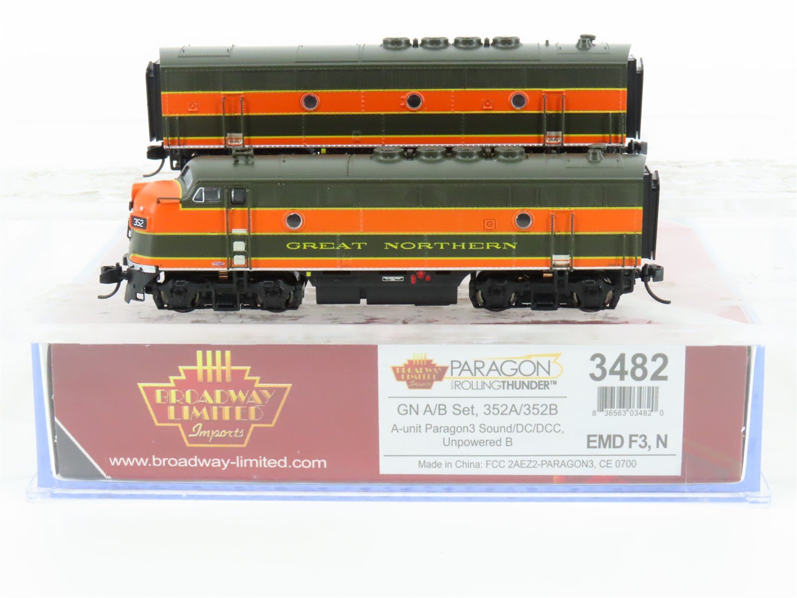 N Broadway Limited BLI 3482 GN Great Northern F3 A/B Diesel Set wDCC & Sound