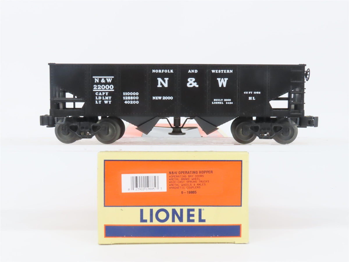 O Gauge 3-Rail Lionel 6-19885 N&amp;W Norfolk &amp; Western Operating 2-Bay Hopper 22000