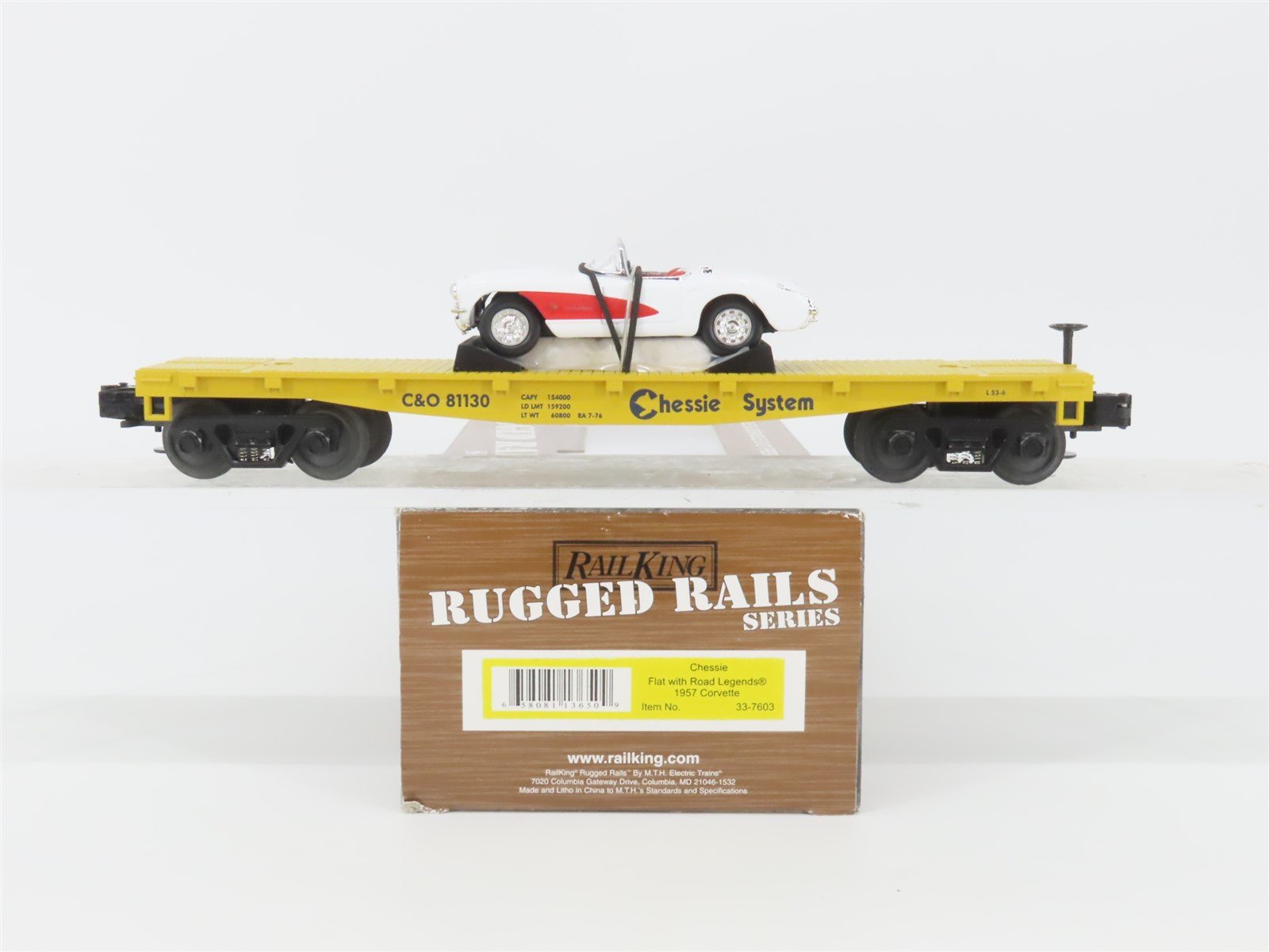 O Gauge 3-Rail MTH Rail King 33-7603 C&O Chessie Flat Car #81130 w/ Corvette