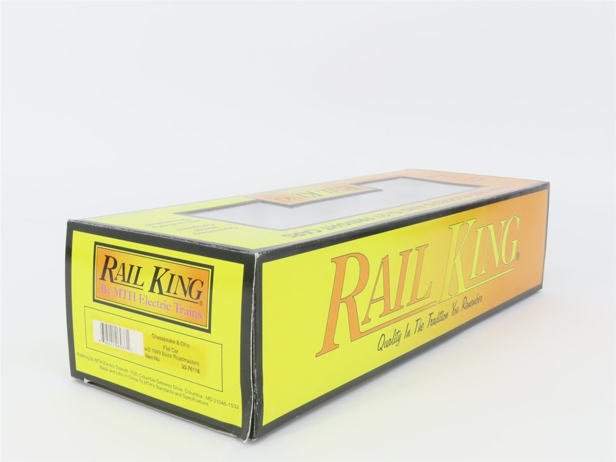 O Gauge 3-Rail MTH Rail King 30-76118 C&amp;O Flat Car #81130 w/ 2 Buick Roadmasters