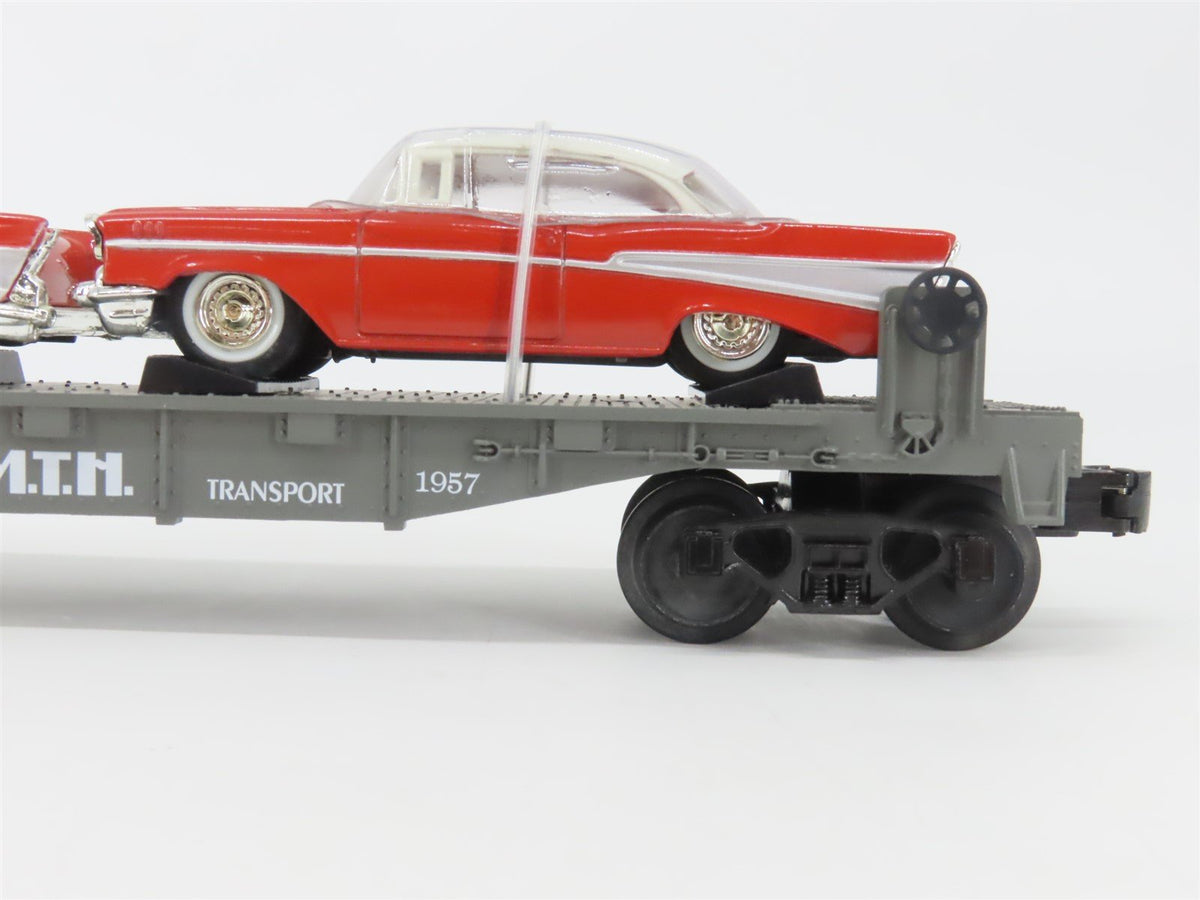 O Gauge 3-Rail MTH Rail King 30-7610 Auto Transport Flat Car #1957 w/ 2 Chevys