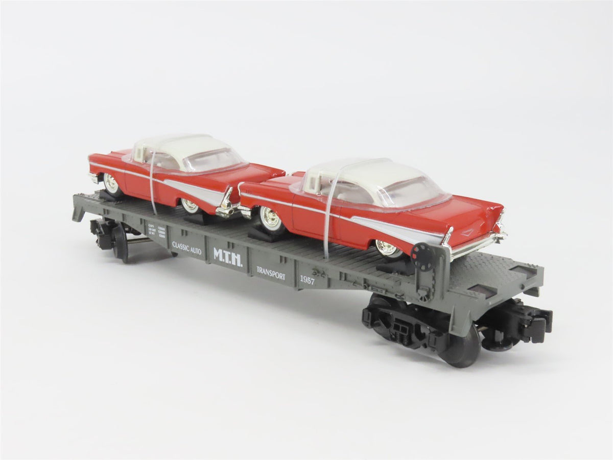 O Gauge 3-Rail MTH Rail King 30-7610 Auto Transport Flat Car #1957 w/ 2 Chevys