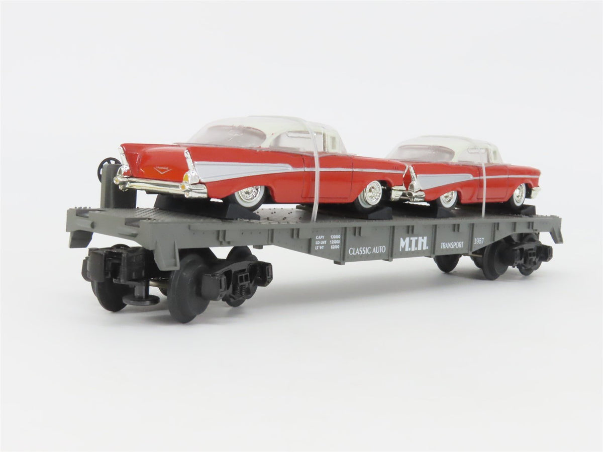 O Gauge 3-Rail MTH Rail King 30-7610 Auto Transport Flat Car #1957 w/ 2 Chevys