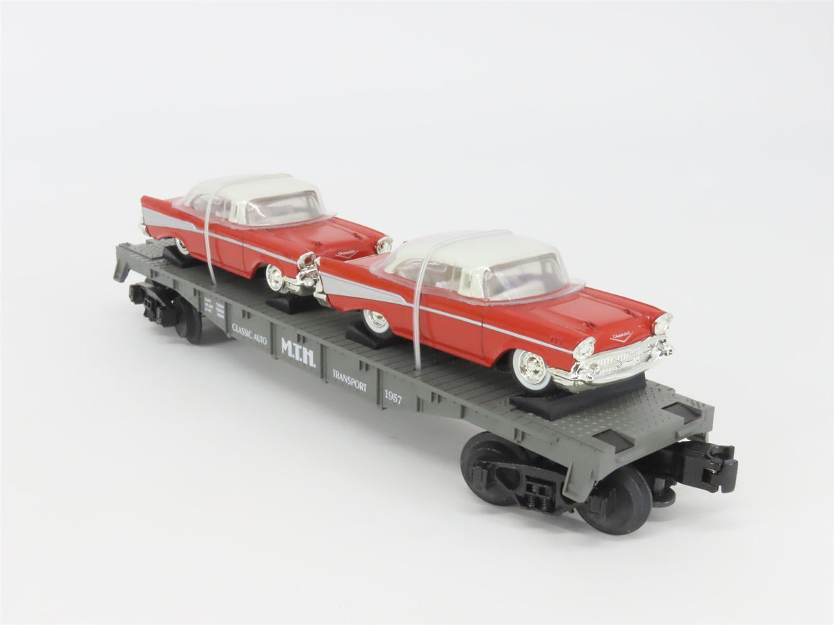 O Gauge 3-Rail MTH Rail King 30-7610 Auto Transport Flat Car #1957 w/ 2 Chevys