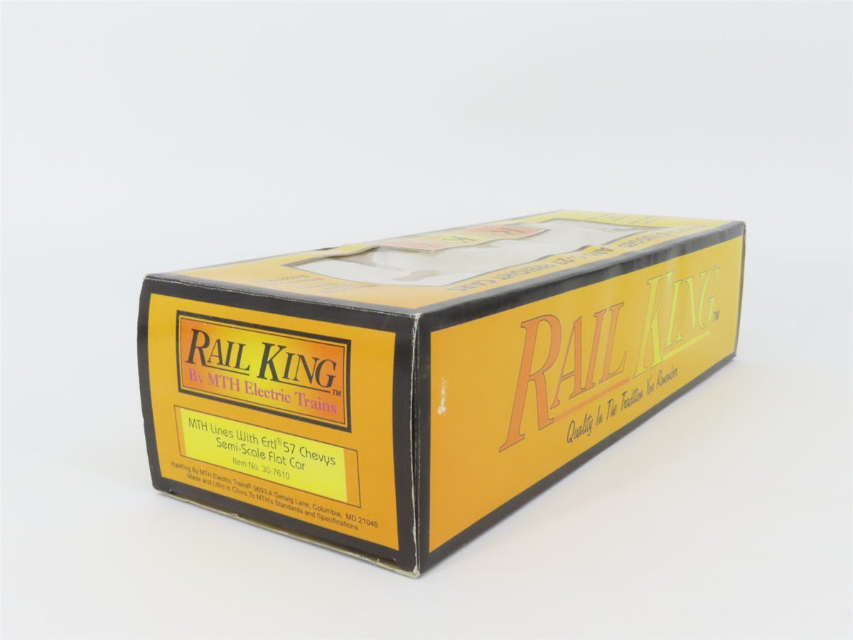 O Gauge 3-Rail MTH Rail King 30-7610 Auto Transport Flat Car #1957 w/ 2 Chevys