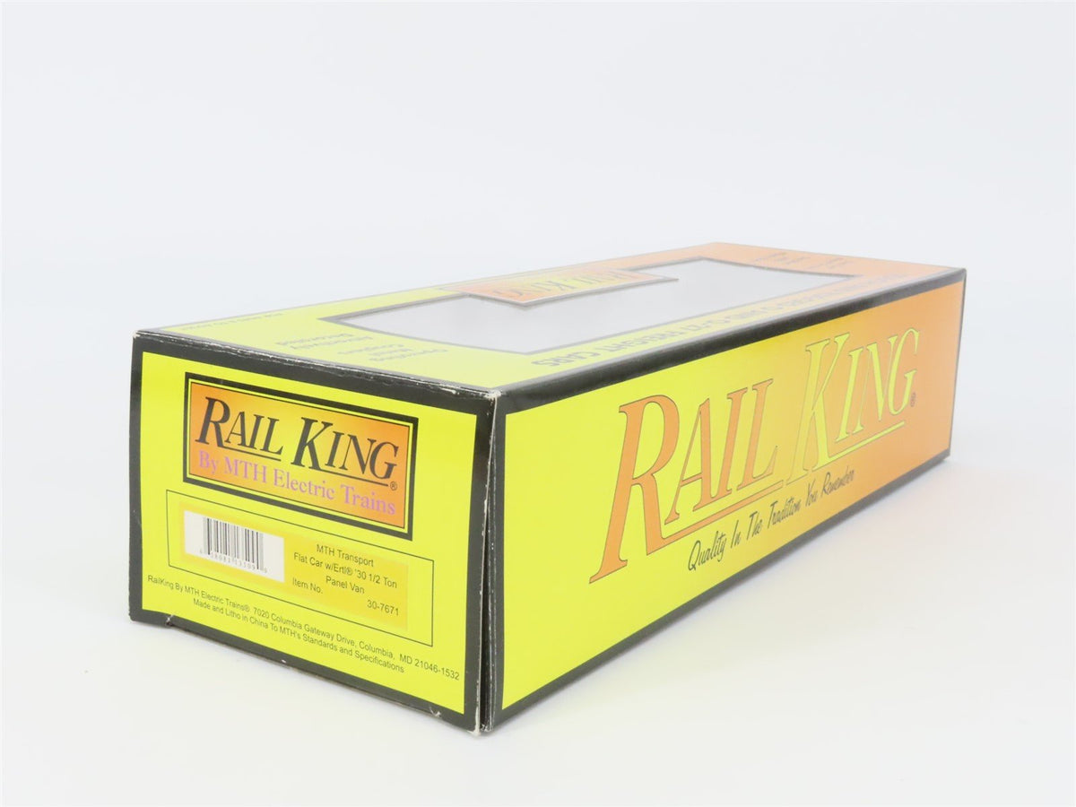 O Gauge 3-Rail MTH Rail King 30-7671 Flat Car #1930 w/ 2 Ertl Panel Vans