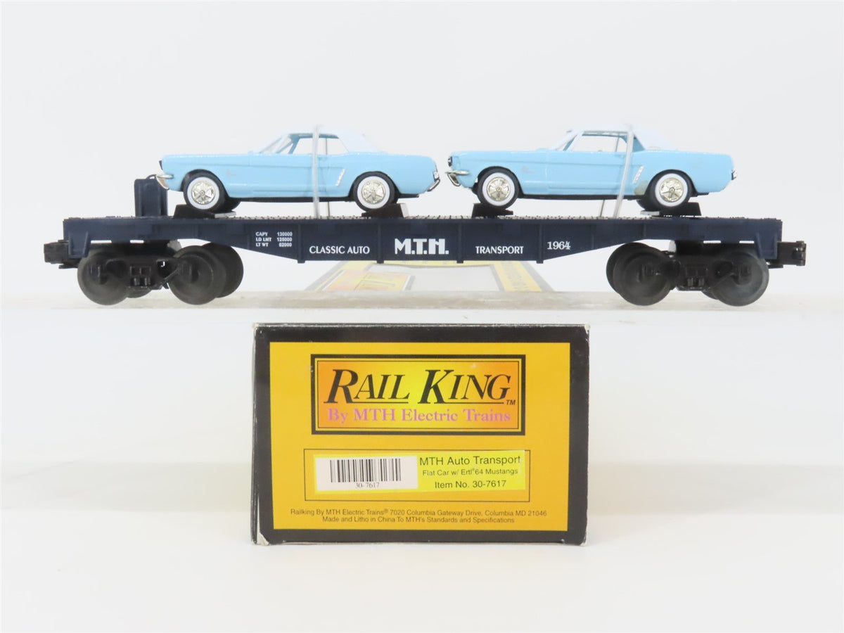 O Gauge 3-Rail MTH Rail King 30-7617 Auto Transport Flat Car #1930 w/ 2 Mustangs