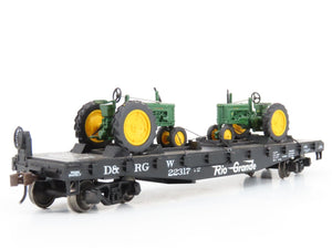 LOT of 2 HO Scale ATSF Santa Fe D&RGW Rio Grande Flat Cars w/ Custom Loads