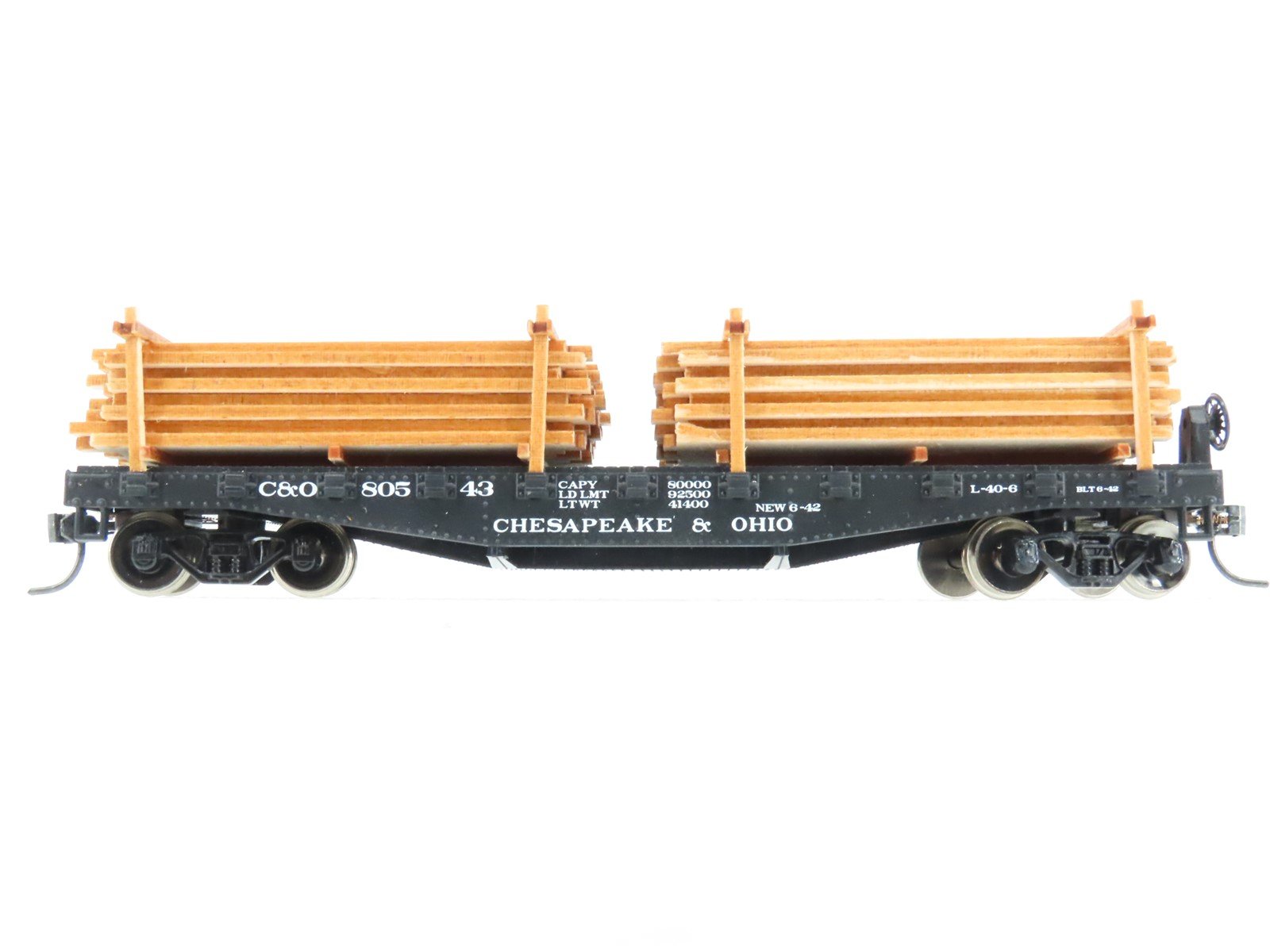 HO Scale C&O Chesapeake & Ohio Flat Car #80543 w/ Custom Lumber Load