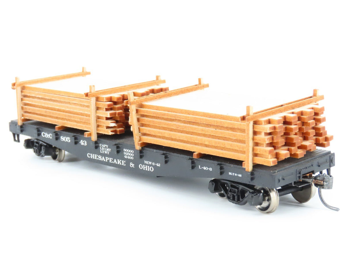 HO Scale C&amp;O Chesapeake &amp; Ohio Flat Car #80543 w/ Custom Lumber Load