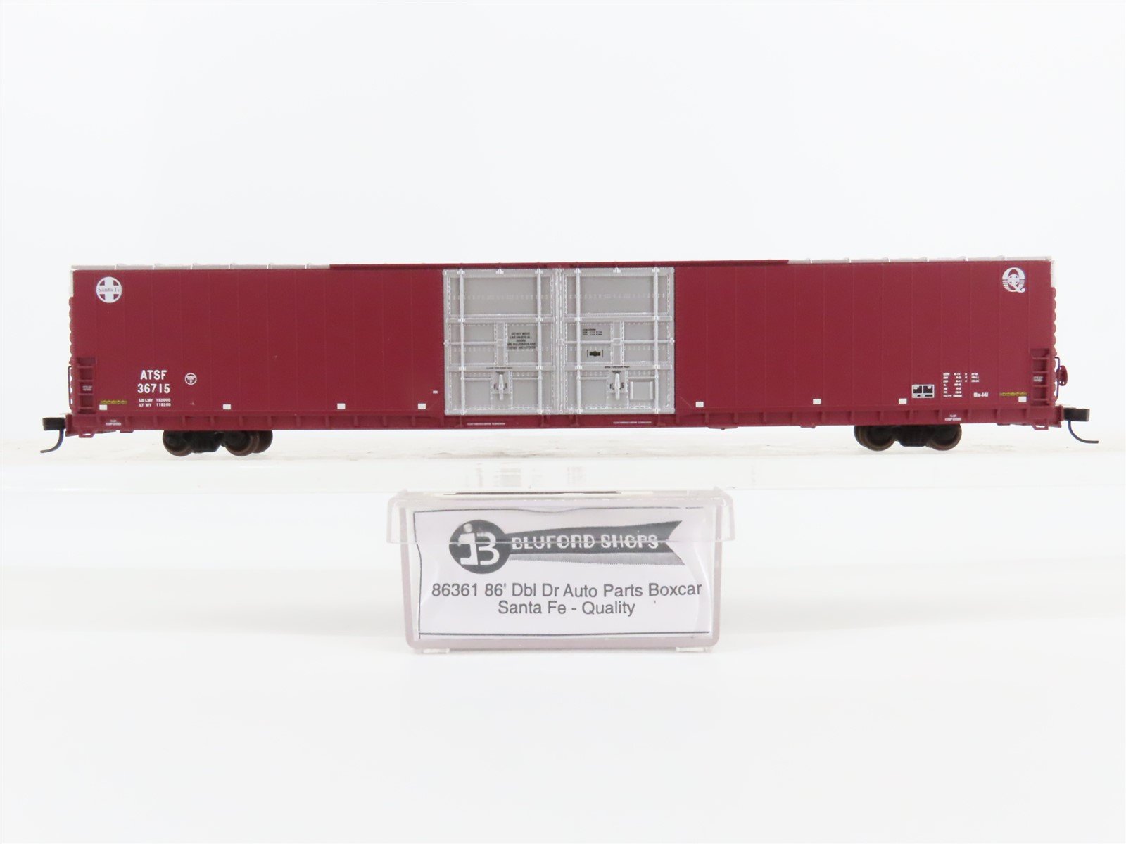 N Bluford Shops 86361 ATSF Santa Fe 86' Double Door Auto Parts Box Car 36715