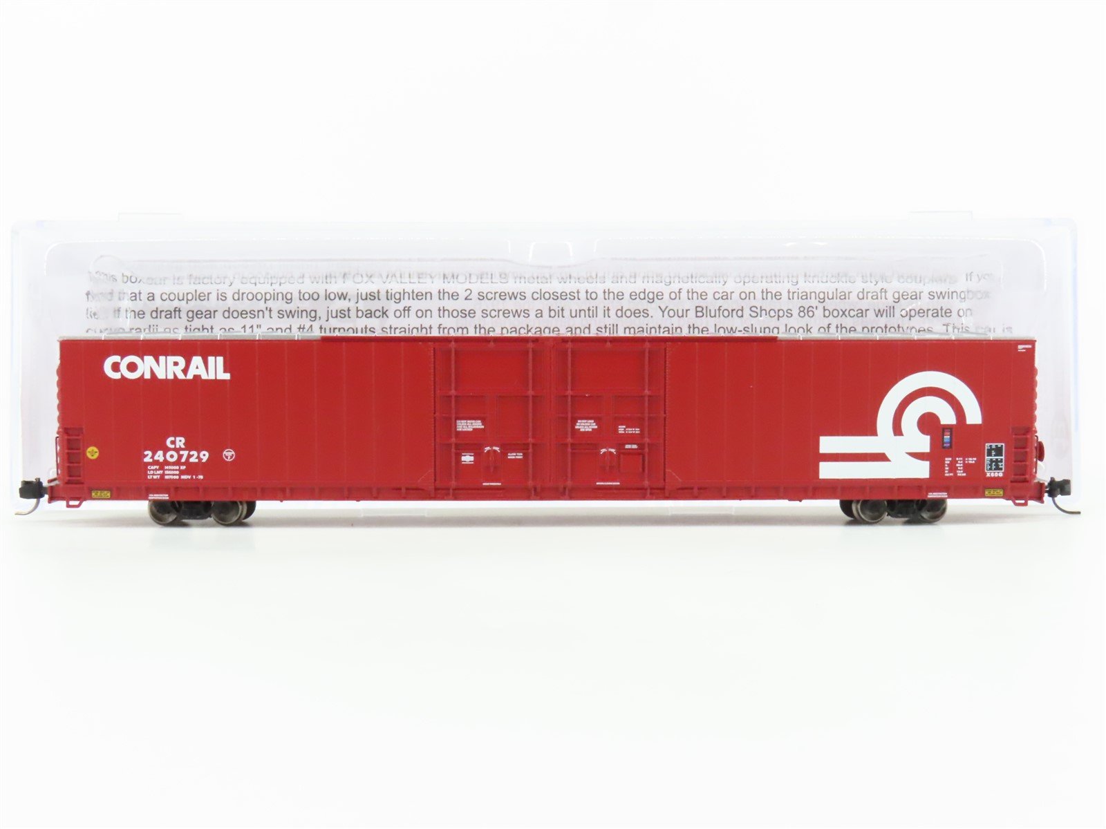 N Scale Bluford Shops 86637 CR Conrail 86' Auto Parts Box Car 240729