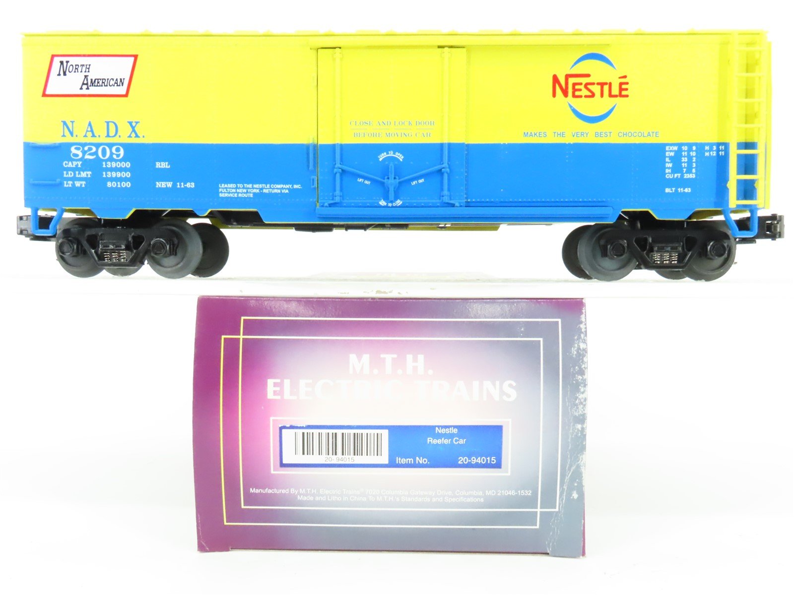 O Gauge 3-Rail MTH 20-94015 NADX Nestle 40' Steel Reefer #8209