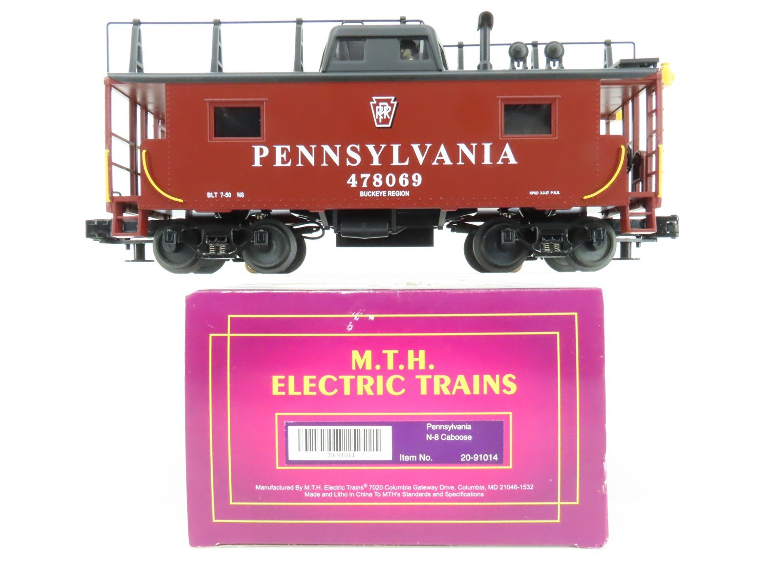 O Gauge 3-Rail MTH 20-91014 PRR Pennsylvania N-8 Center Cupola Caboose #478069
