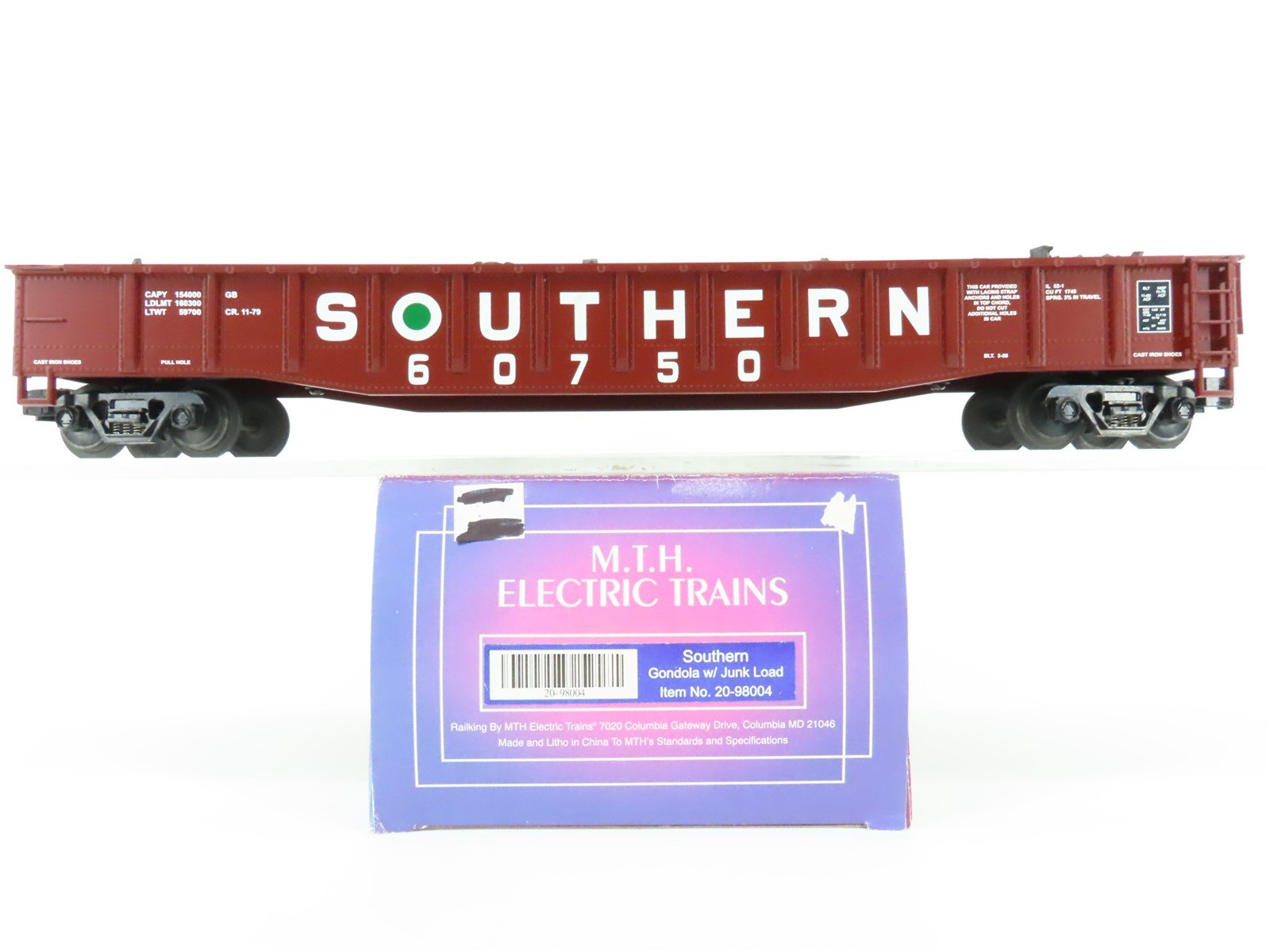 O Gauge 3-Rail MTH 20-98004 SOU Southern 53' Steel Gondola #60750 w/ Junk Load