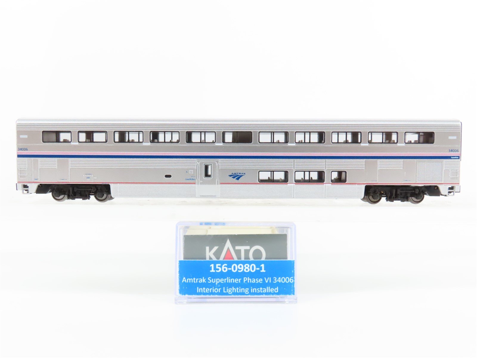 N Scale Kato 156-0980-1 Amtrak Superliner Phase VI Coach Passenger 34006-Lighted