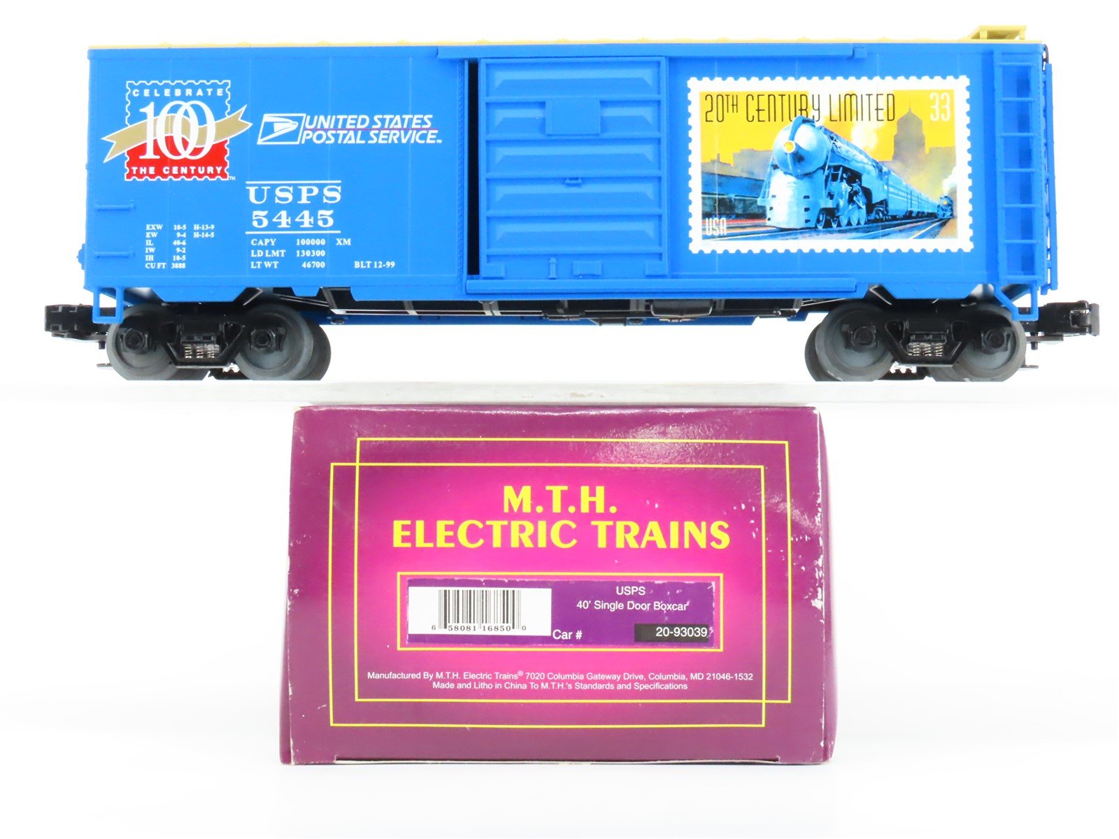 O Gauge 3-Rail MTH 20-93039 USPS United States Postal Service 40' Box Car #5445