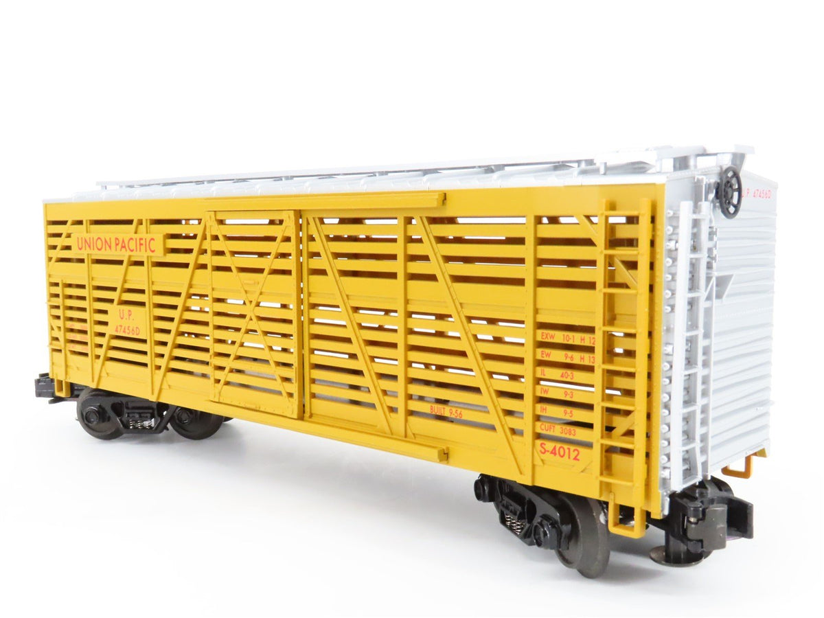 O Gauge 3-Rail MTH 20-94502 UP Union Pacific 40&#39; Steel-Side Stock Car #47456D
