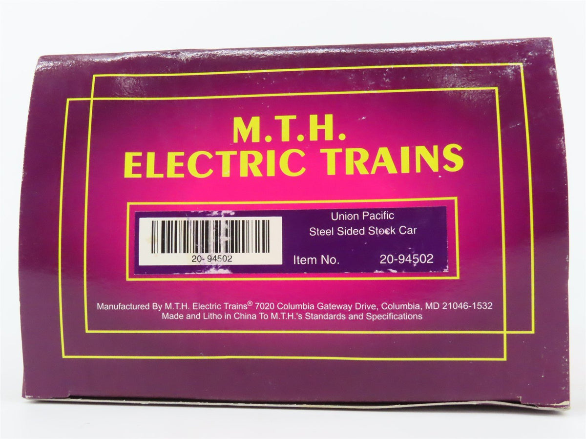 O Gauge 3-Rail MTH 20-94502 UP Union Pacific 40&#39; Steel-Side Stock Car #47456D
